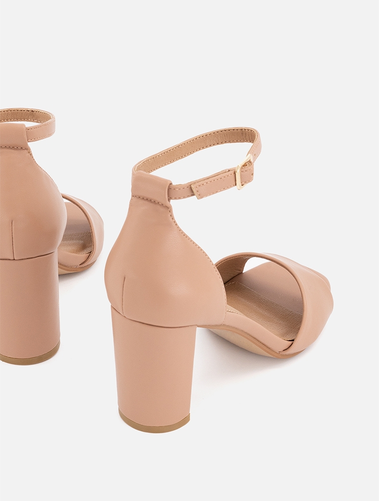 Nude block sandal heels hot sale